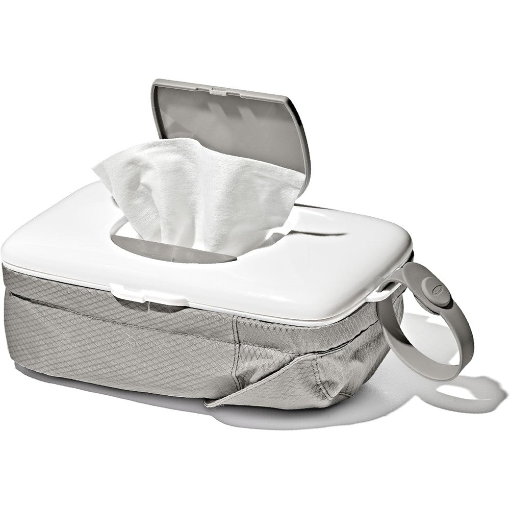 OXO Tot On-The-Go Wipes Dispenser with Diaper Pouch front view gray