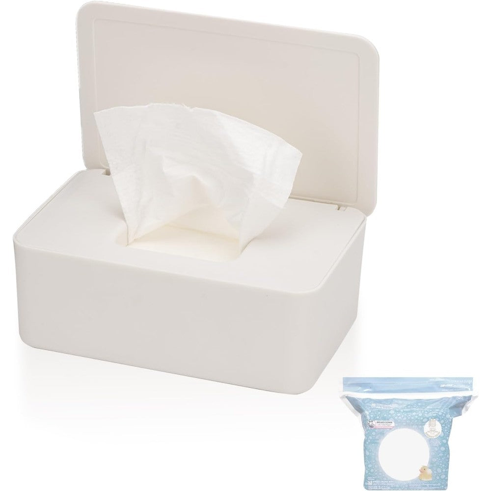 Wenvastree wipes dispenser front view showing sealing lid