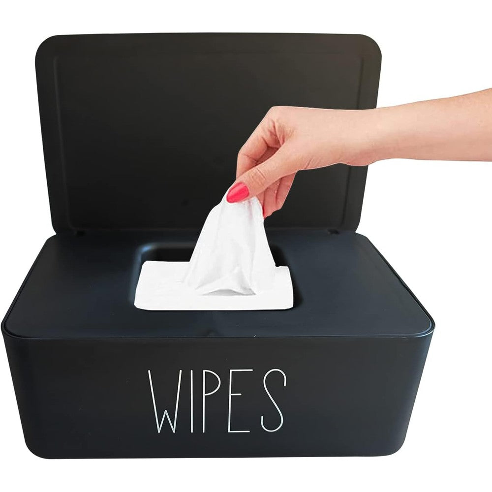 Moorfowl refillable baby wipes dispenser black front view