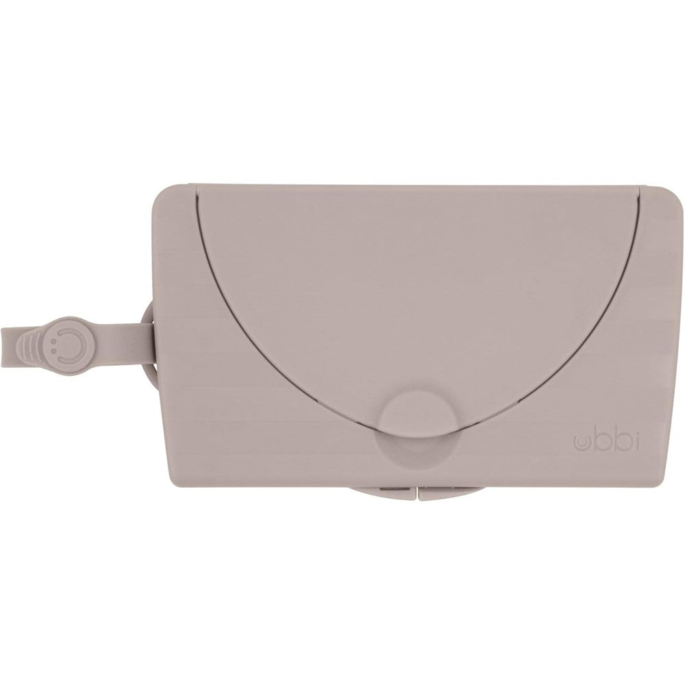 Ubbi On-The-Go Baby Wipes Dispenser Taupe front view for travel