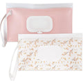 Eoscasely reusable wipe dispenser set front view showing pink and leaf designs