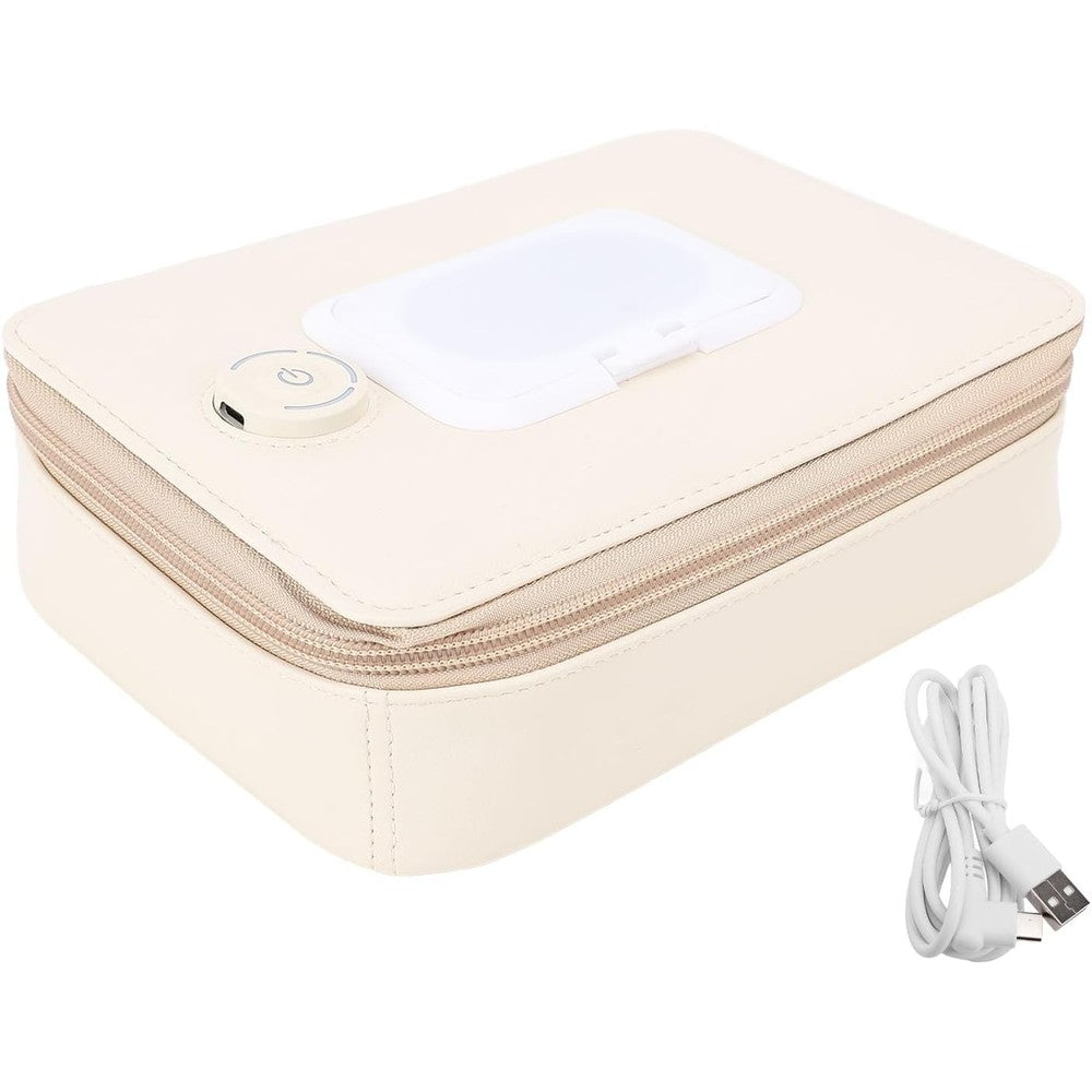 Atorse Portable Baby Wipe Warmer front view beige PU leather