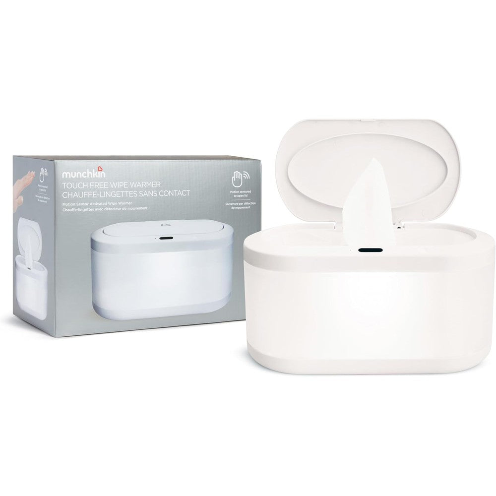 Munchkin Touch Free Baby Wipe Warmer front view showing minimalist white design