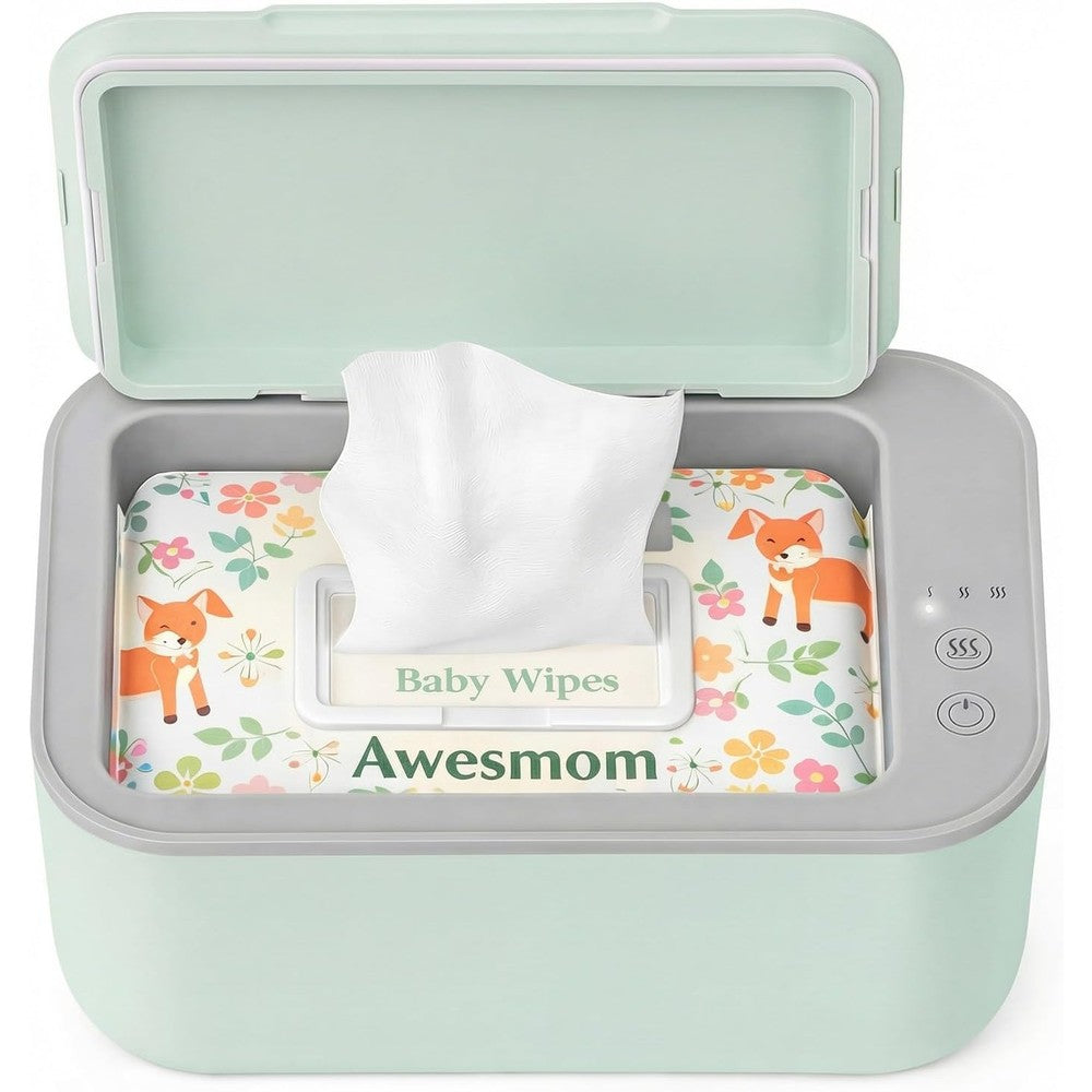 Awesmom Baby Wipe Warmer in Green front view for nursery