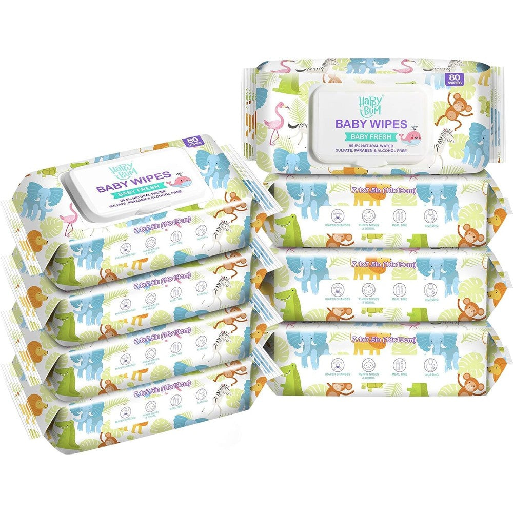 Happy Bum Baby Wet Wipes Unscented Hypoallergenic Water Based Formula 8 Packs 640 Count - Image 1