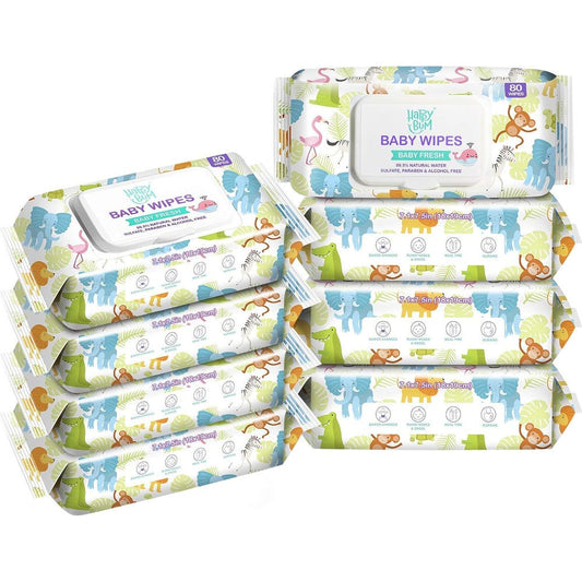 Happy Bum Baby Wet Wipes Unscented Hypoallergenic Water Based Formula 8 Packs 640 Count - Image 1