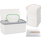 Famoplay 54 pack flannel cloth baby wipes with white storage dispenser