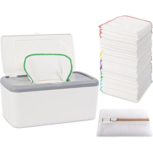 Famoplay 54 pack flannel cloth baby wipes with white storage dispenser