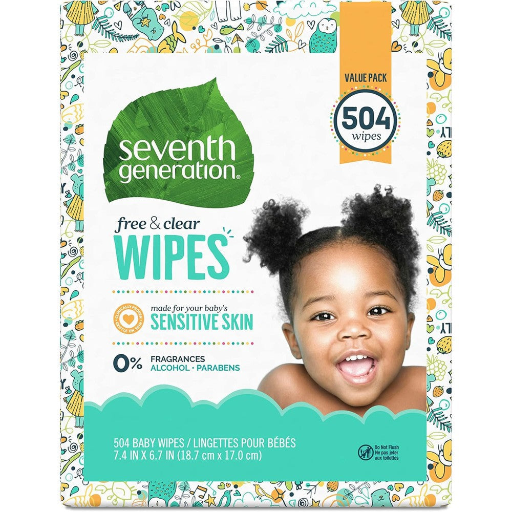 Seventh Generation Baby Wipes 504 Count front packaging