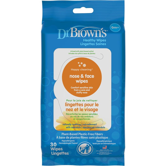 Dr. Brown's Nose and Face Healthy Wipes 30 count front pack shot for baby skin care