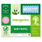 Babyganics Unscented Diaper Wipes 800 count bulk box front packaging view