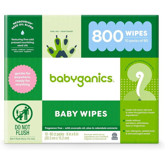 Babyganics Unscented Diaper Wipes 800 count bulk box front packaging view