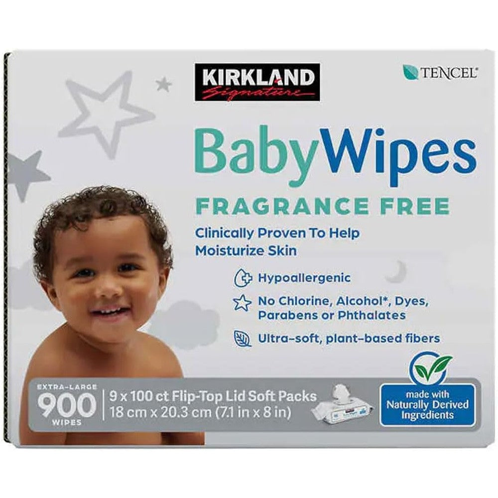 Kirkland Signature Ultra Soft Fragrance Free Baby Wipes pack front view showcasing premium unscented formulation