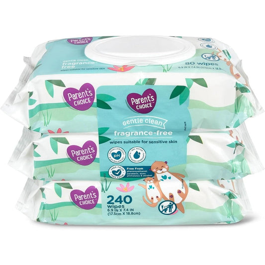 Parent's Choice Gentle Clean Fragrance Free Baby Wipes front view value pack