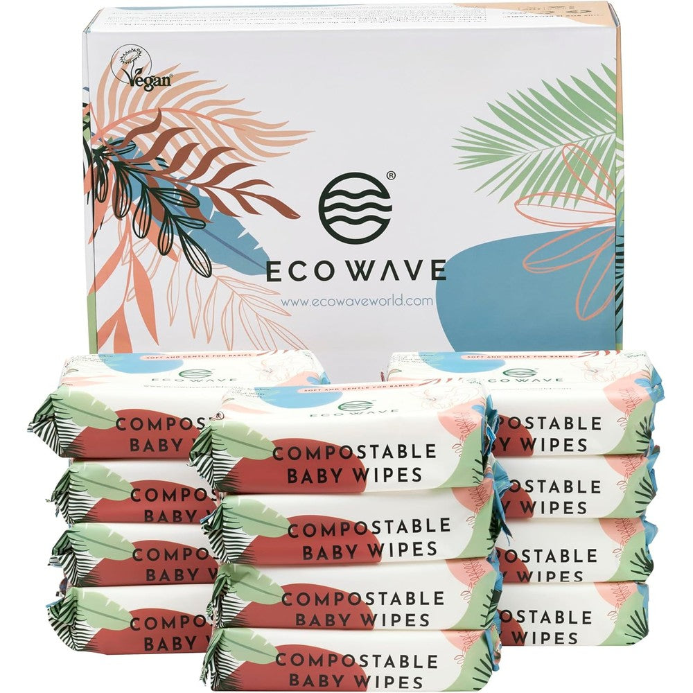 Eco Wave compostable bamboo baby wipes packaging front view