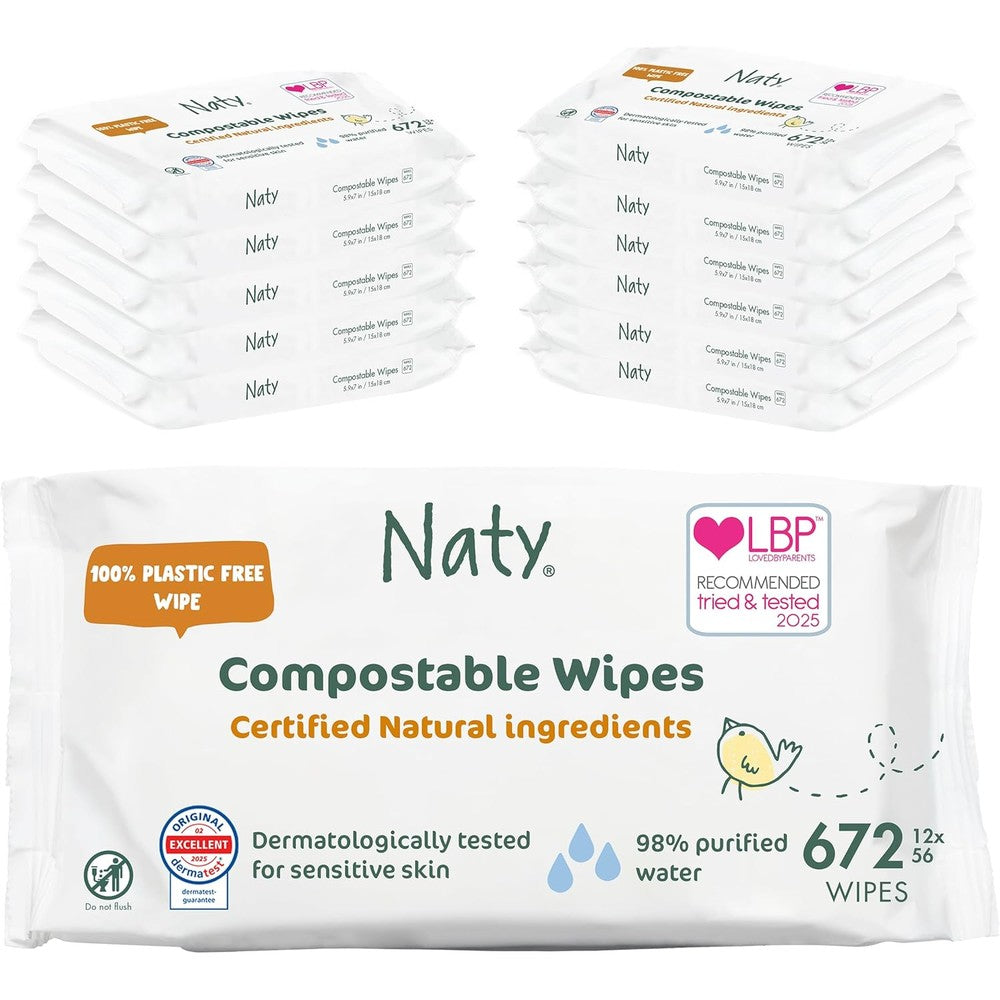 Naty baby wet wipes unscented 672 count bulk case packaging front view