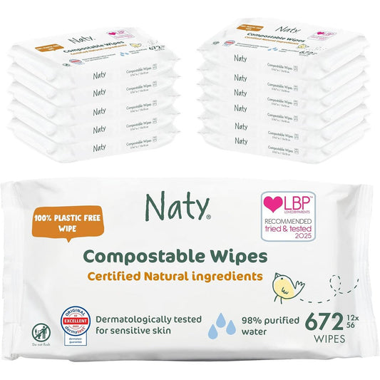Naty baby wet wipes unscented 672 count bulk case packaging front view