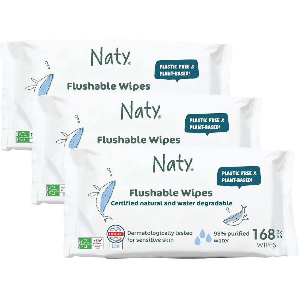 Naty Flushable Toddler and Baby Wet Wipes front view 168 count