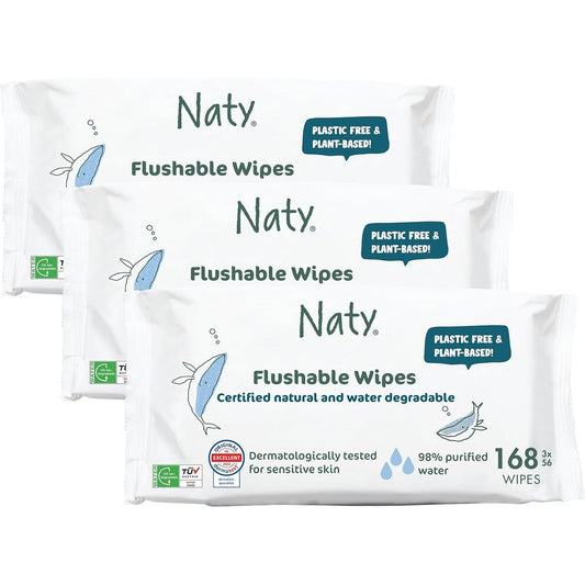 Naty Flushable Toddler and Baby Wet Wipes front view 168 count