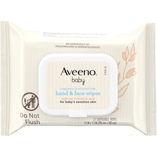 Aveeno Baby fragrance-free hand and face wipes with oat extract and aloe 25 count 4 pack