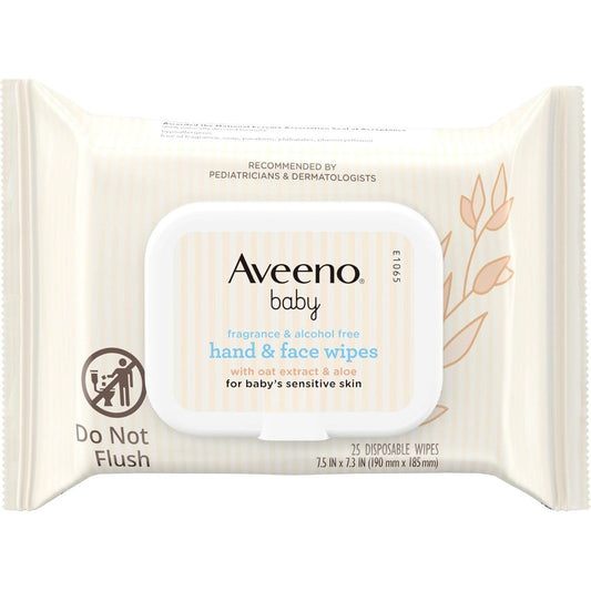 Aveeno Baby fragrance-free hand and face wipes with oat extract and aloe 25 count 4 pack