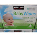 Kirkland Signature Ultra Soft Unscented Baby Wipes nine hundred count box front view showcasing premium hypoallergenic infant care.