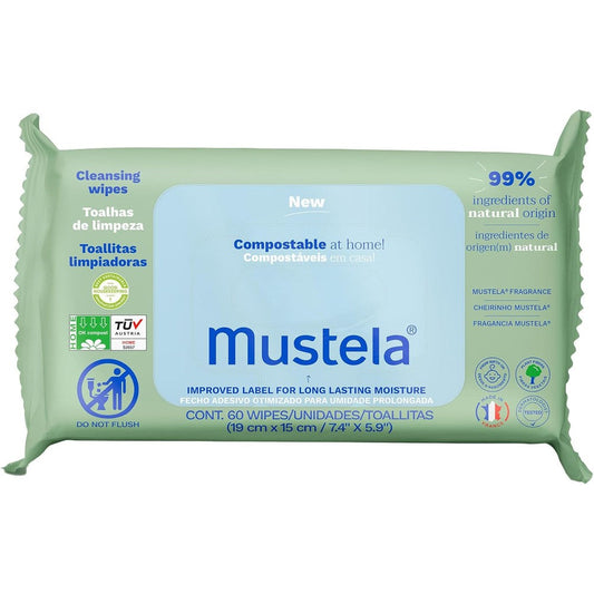 Mustela Baby Home Compostable Cleansing Wipes front packaging view