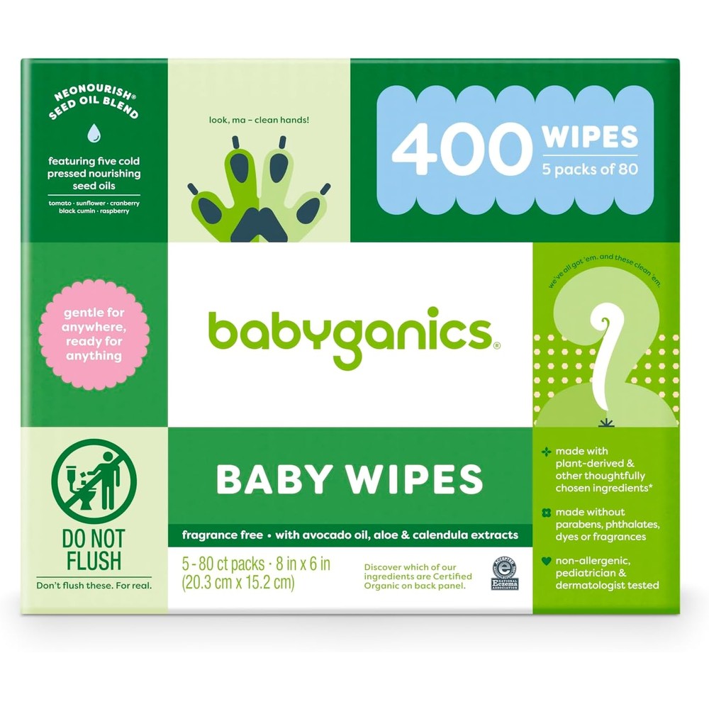 Babyganics Baby Wipes Unscented 400 Count front value pack