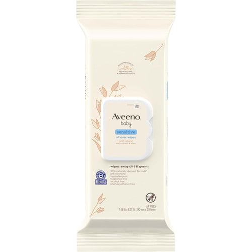 Aveeno Baby sensitive all over wipes oat extract aloe 64 count for face bottom and body