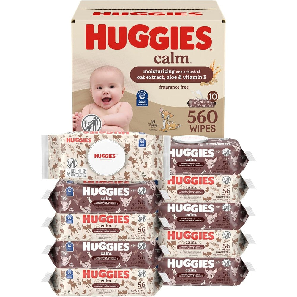 Huggies Calm Baby Wipes unscented front view of premium USA imported diaper wipes pack.