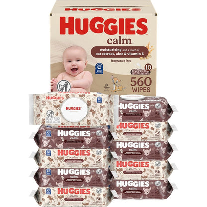 Huggies Calm Baby Wipes unscented front view of premium USA imported diaper wipes pack.