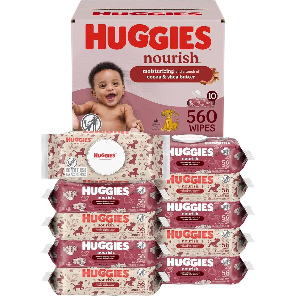 Huggies Nourish Scented Baby Wipes 10 Pack front view showing brand logo
