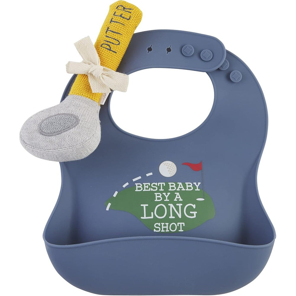 Mud Pie children golf bib and rattle set front view