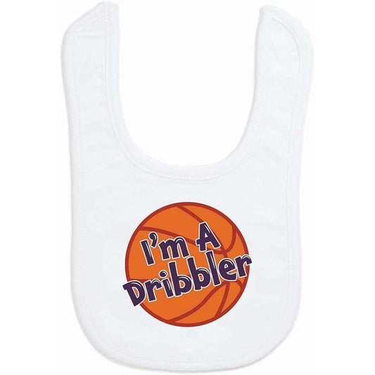 ChalkTalkSports I Am A Dribbler basketball baby bib front view
