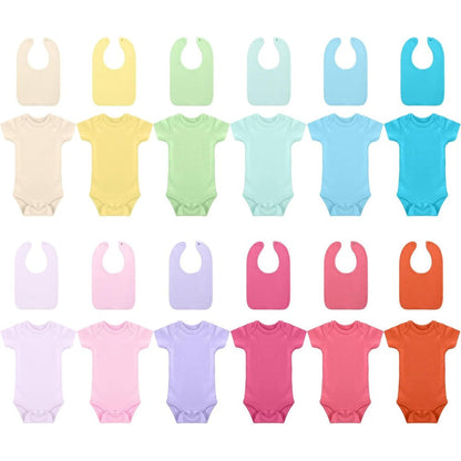 Hillban 24 pieces unisex cotton baby bodysuits and bibs set front view