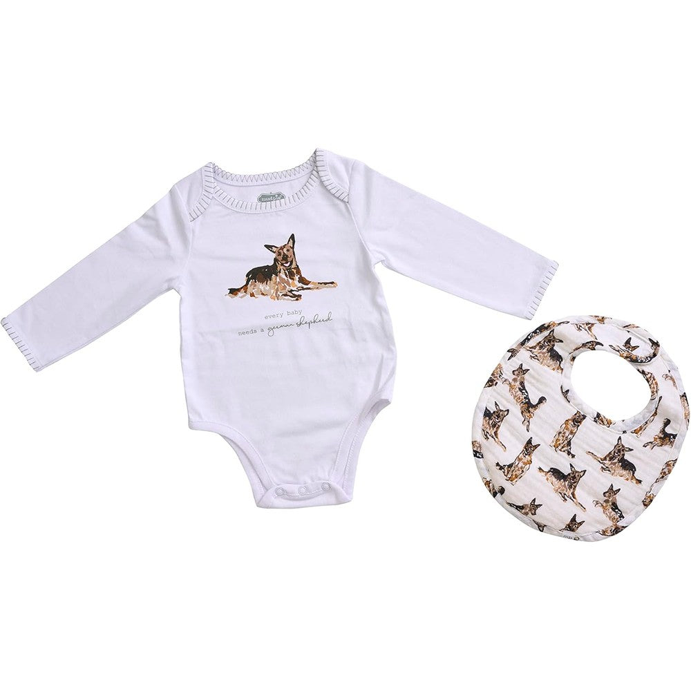 Mud Pie German Shepherd bodysuit and bib set front view
