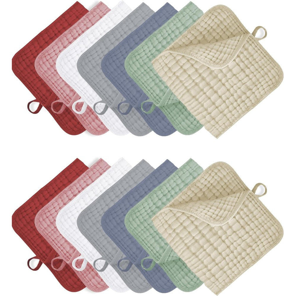 Yoofoss 14 Pack Muslin Baby Burp Cloths front view
