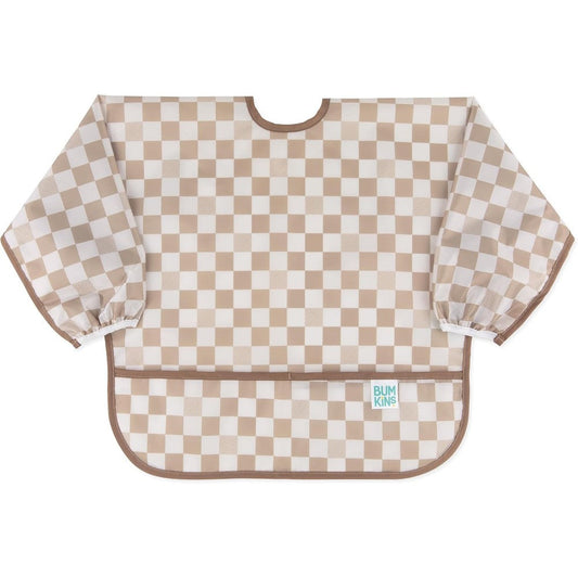 Bumkins Sleeved Bib in Sand Check front view