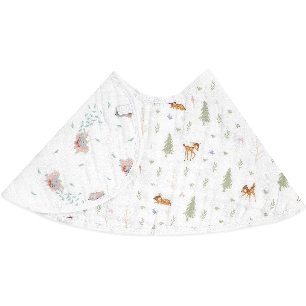 Aden + Anais Disney cotton muslin burpy bib front view featuring soft absorbent fabric