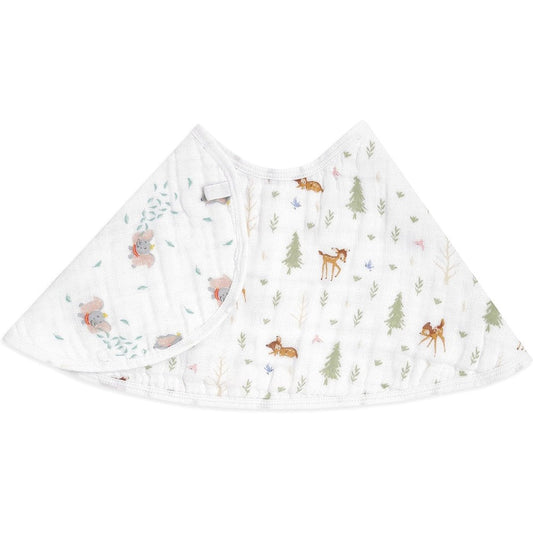 Aden + Anais Disney cotton muslin burpy bib front view featuring soft absorbent fabric