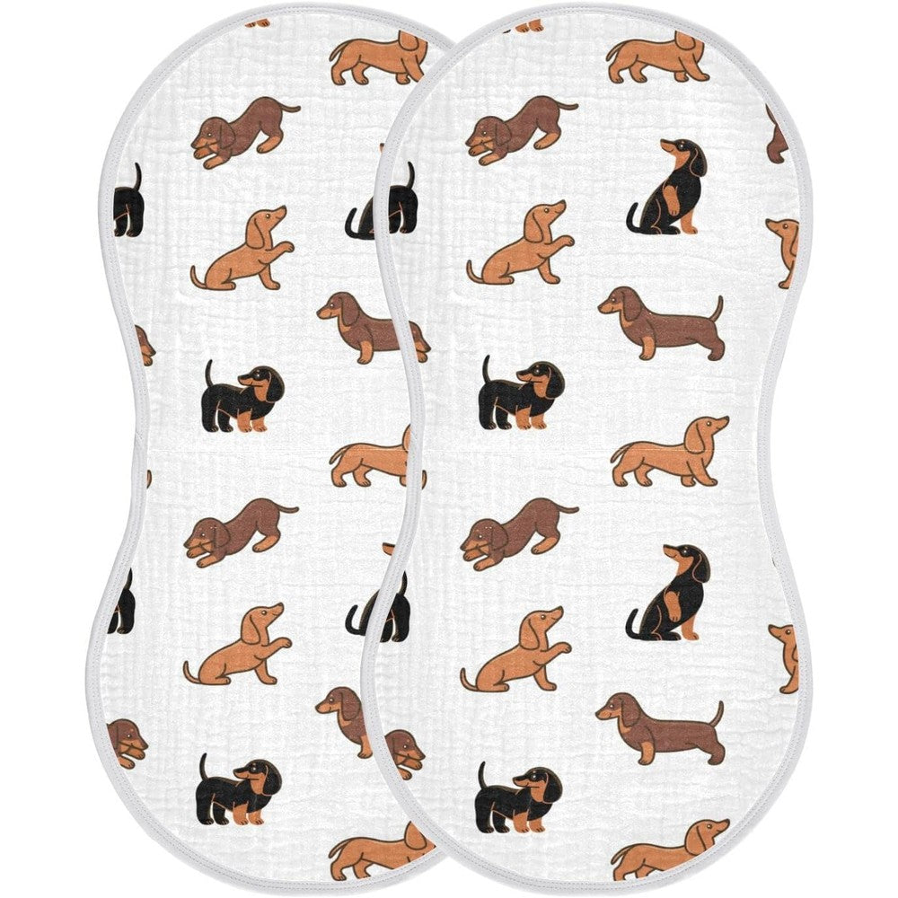 WellDay muslin baby burp cloth with dachshund print front view