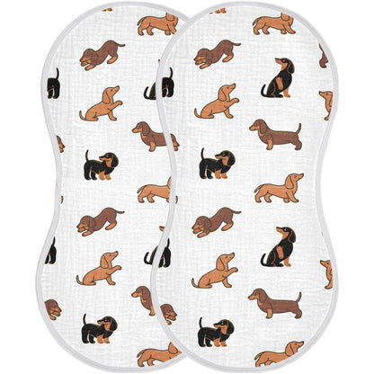 WellDay muslin baby burp cloth with dachshund print front view