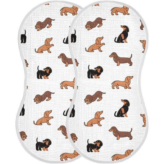 WellDay muslin baby burp cloth with dachshund print front view