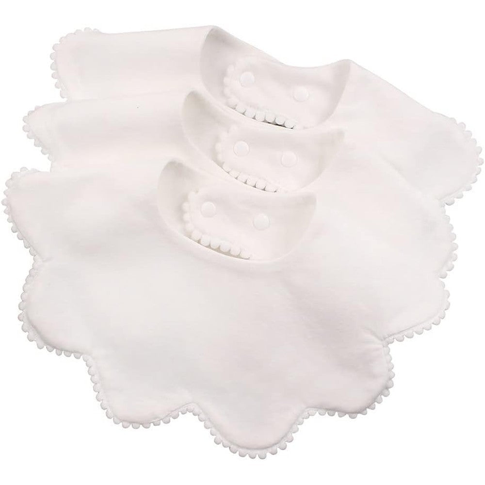 Jangannsa 3 piece white flower baby bibs front view