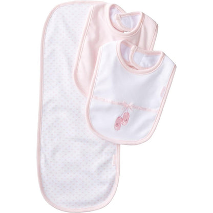 Little Me ballerina themed baby bib and burp cloth set front view