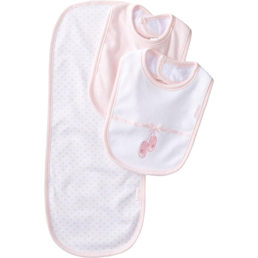 Little Me ballerina themed baby bib and burp cloth set front view