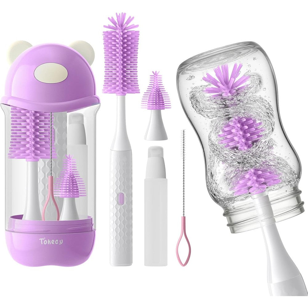 Tohecu electric bottle brush set in purple bear case