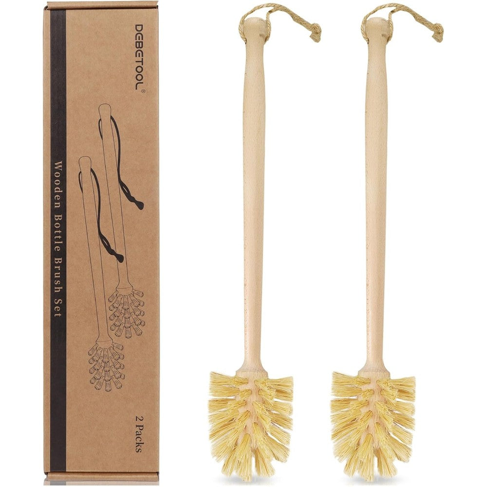 Debetool 2-pack natural wooden bottle brush front view