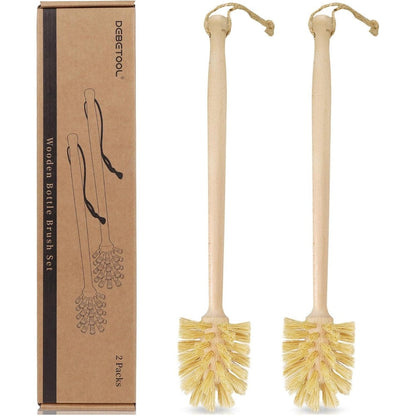 Debetool 2-pack natural wooden bottle brush front view