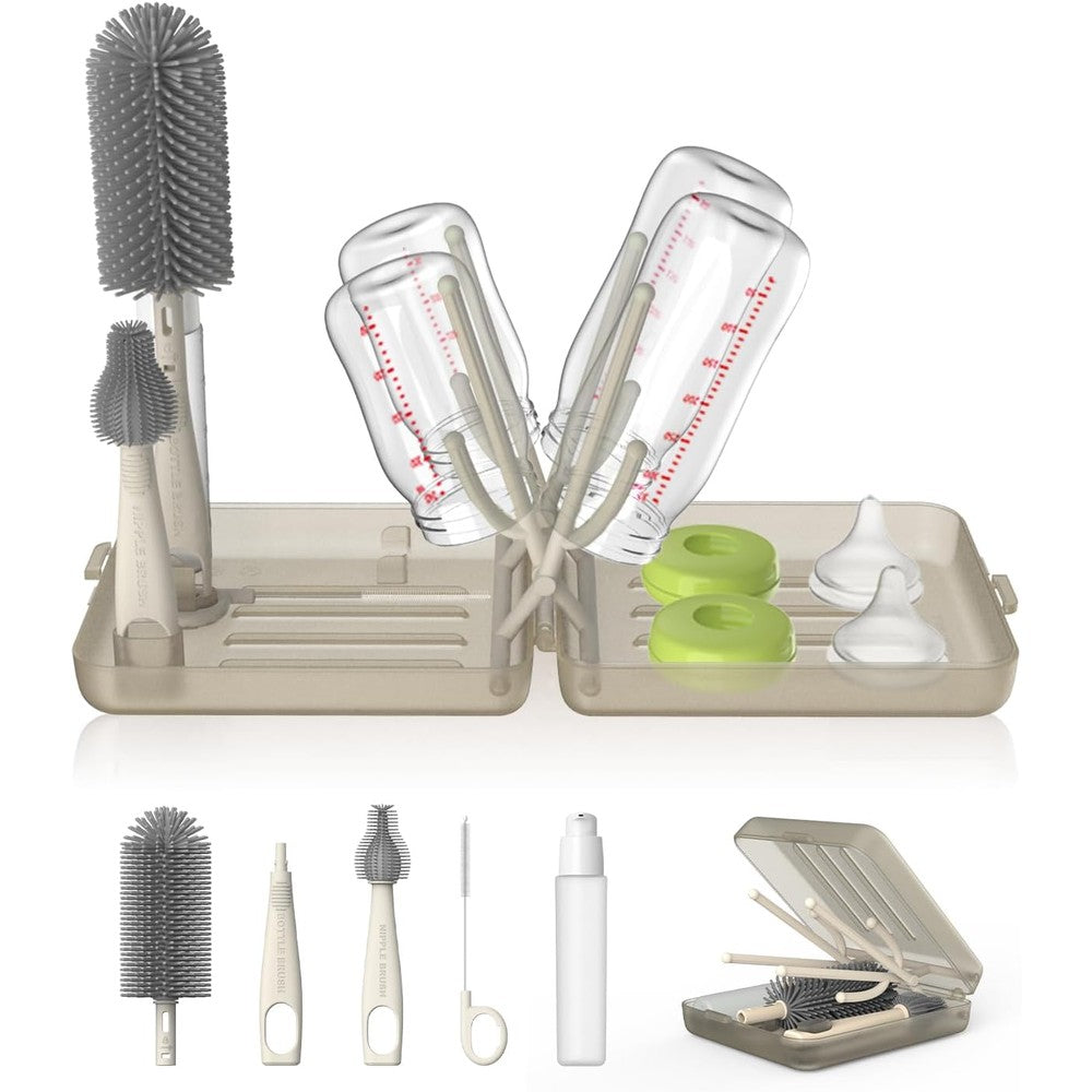 Yotime travel bottle brush set with foldable drying rack and cleaning tools